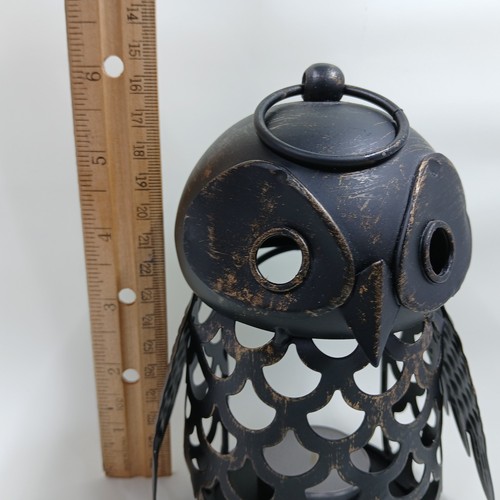 Rustic Country Metal Hanging or Tabletop Owl Lantern Tea Light Candle Holder - Picture 8 of 8