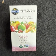 Garden of Life Organics Whole Food Multivitamin Once Daily 30 ct Vegan Exp 11/26