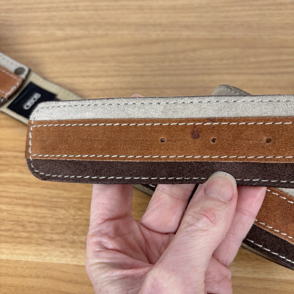 Cinturón a rayas de gamuza marrón neutro boho talla L anillo O minimalista informal de ASOS para mujer Foto 3 de 4