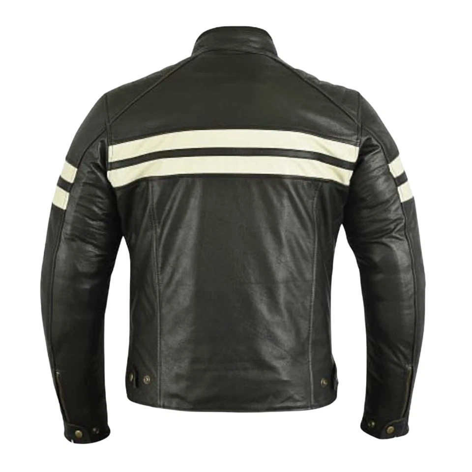 Moto Chaqueta Hombre Chaquet Cuero CE Protectores Negro Motociclista invierno - Imagen 2 de 4