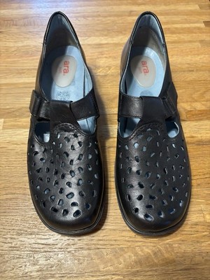 ARA 10 US Wide 41.5 EUR 7.5 H UK Black Leather Soft Mary Jane Style Cut Out