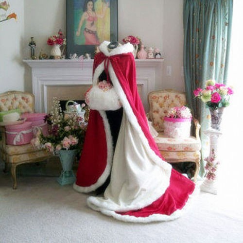 Winter Long Bridal Wedding Dress Hooded Cloak Cape Faux Fur Bridal Mantles Wraps - Picture 11 of 25