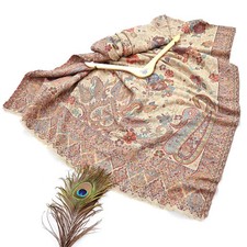 Vintage Beige woolen Shawl Handmade Woven Long Throw Stole Warm Stole Paisley