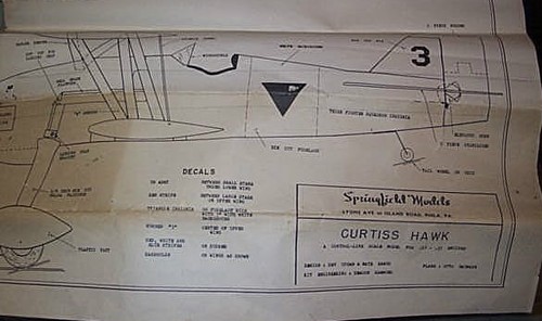 Vintage Springfield Model Biplane Assembly Instructions - Curtiss Hawk c1950 - Picture 3 of 10