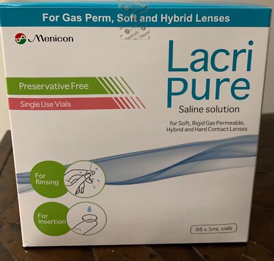 LacriPure Menicon Rising and Insertion Saline 98 Vials Expires 1/31/24