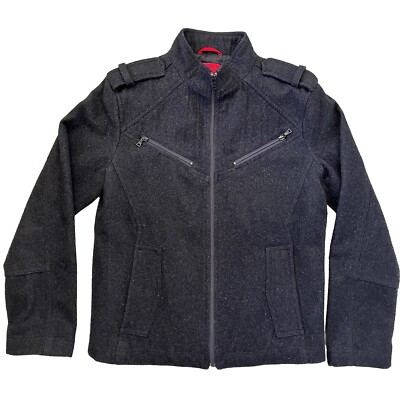 Alfani Mens Fitted Wool Zip Up Coat Heather Grey Size Small
