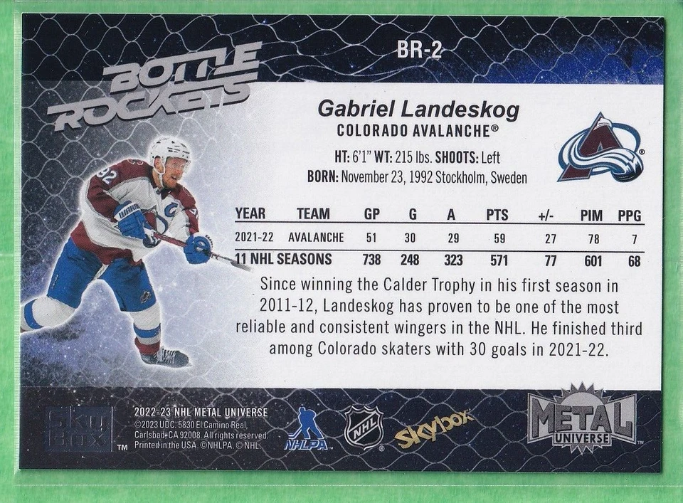 2022-23 Skybox Metal Universe Bottle Rockets #BR-2 Gabriel Landeskog Avalanche - Image 2 of 2