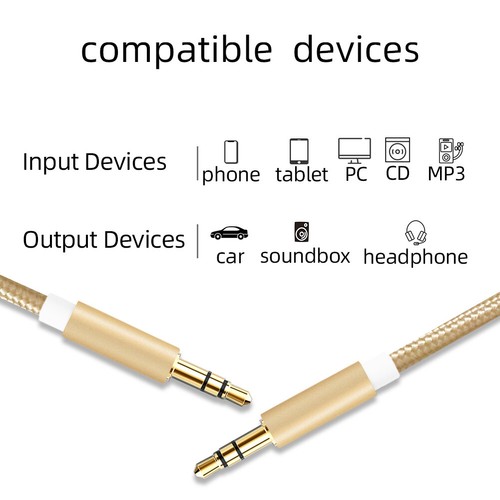 AUX Cable 3.5mm Braided Audio for Car Phone stereo Cord Male to Male Auxiliary - Picture 3 of 21