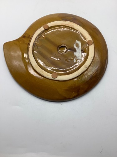 Ceramic Pottery Spiral Shell Plate/Dish, Blue/Gray/Brown/Tan Drip Glaze, 8” - Picture 2 of 4