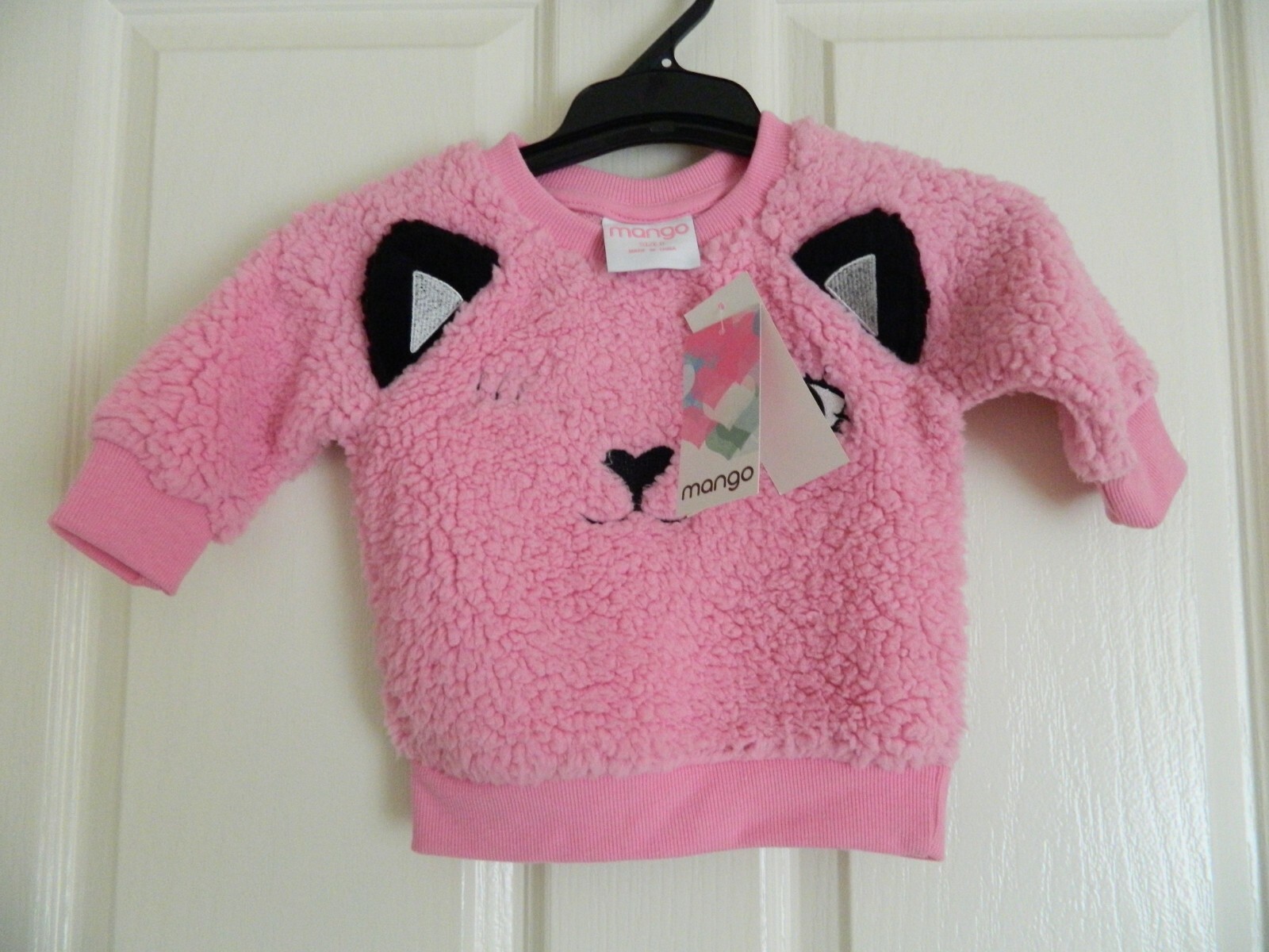 NEW BABY GIRL JUMPER MANGO Pink Plush Fluffy Long Sleeve Kitten Face Size 0 image 2