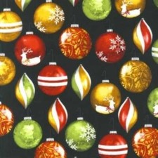 Robert Kaufman Holly Jolly Christmas 3 - AMK 14535 2 Black Ornament Cotton Fab