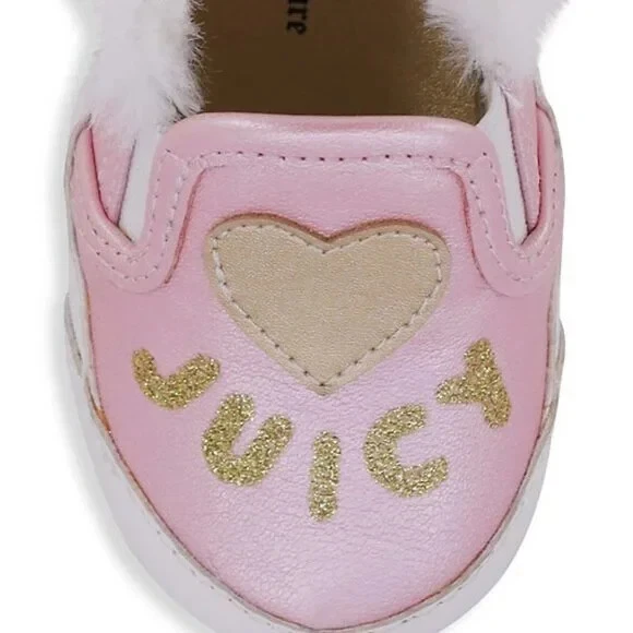 NUEVO JUICY COUTURE Bebé Eureka Imitación Piel Borde Dorado Brillo Corazón Zapatilla Sin Cordones Foto 4 de 4