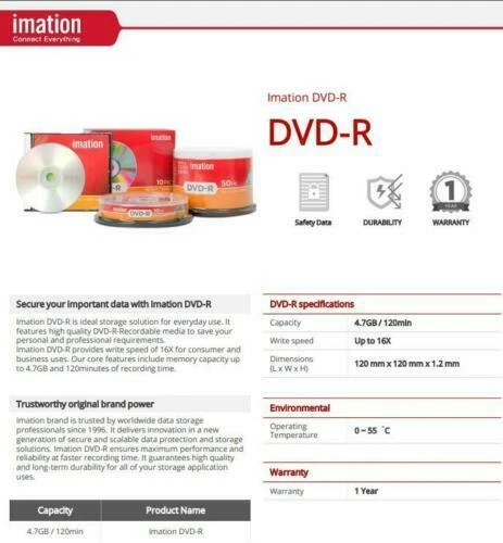 600 x Imation DVD-R 16X 4.7GB full hub inkjet Printable DVD - R Blank Discs - Image 2 of 4