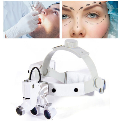 Medical Surgical 3.5x Magnifier Headband Binocular Loupes & LED Headlight Kit 5W