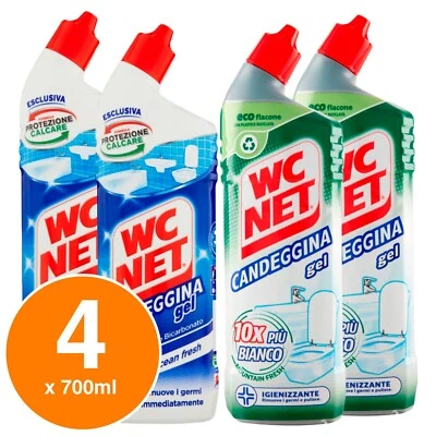 WC Net Candeggina Gel con Bicarbonato Sbiancante Anticalcare 4 Flaconi 700 ml