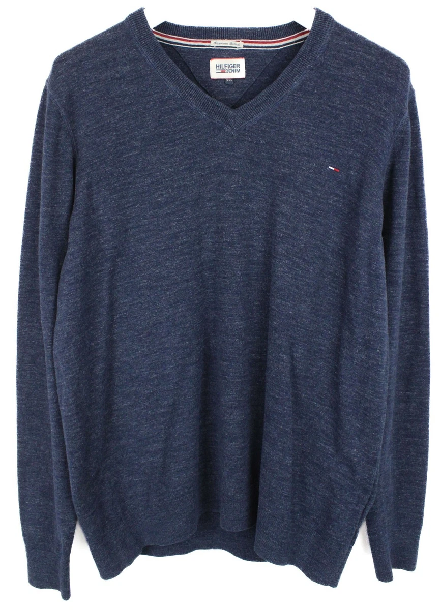 TOMMY HILFIGER Denim Jumper Men s XL Melange V Neck Tight