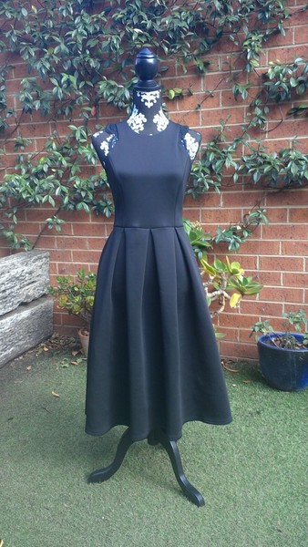 ASOS Black Lace Detail Fit & Flare Midi Retro inspired Dress 10