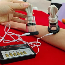 Shock Pulse E-Stim Nipple Stimulation Breast Cup Suction Pump Enlarger BDSM