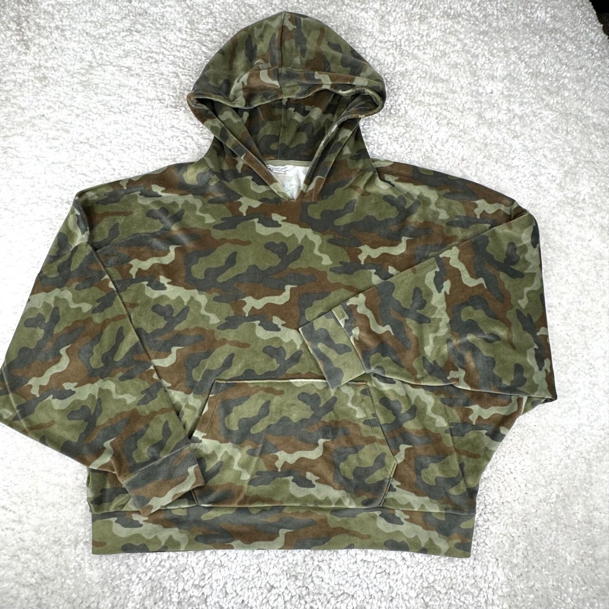 American Eagle Camo Cozy Ever After Velour Crop Hoodie Womens XL