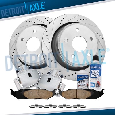 Rear Drilled Rotors & Brake Calipers + Brake Pads for 2005-2010 Ram 1500 Durango