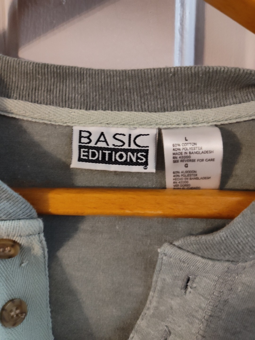 Basic Editions Men's Green SS Pullover Cotton Shi… - image 2