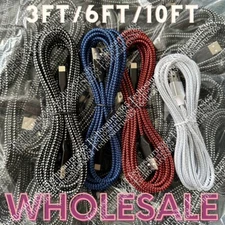Bulk Lot Braided USB Cable For iPhone 14/13/12/11/XS/XR/8/7/6/5 Fast Charge Cord