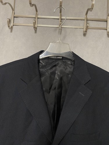 Giorgio Armani Blazer Men 44L Black 3B Italy Career Micro Striped Coat Luxury - Picture 10 of 14