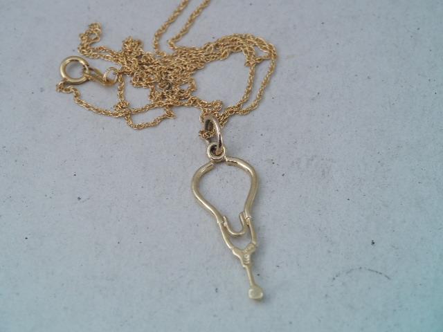 SOLID 14K GOLD STETHOSCOPE PENDANT NECKLACE
