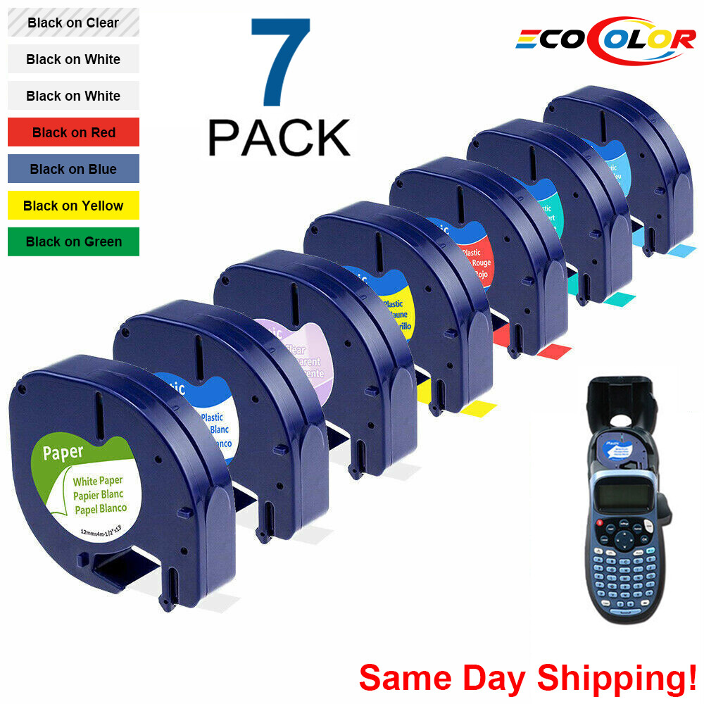 7PK Dymo Letratag Refill 91331 91330 White Plastic Label Tape 12mm LT-100H 1/2