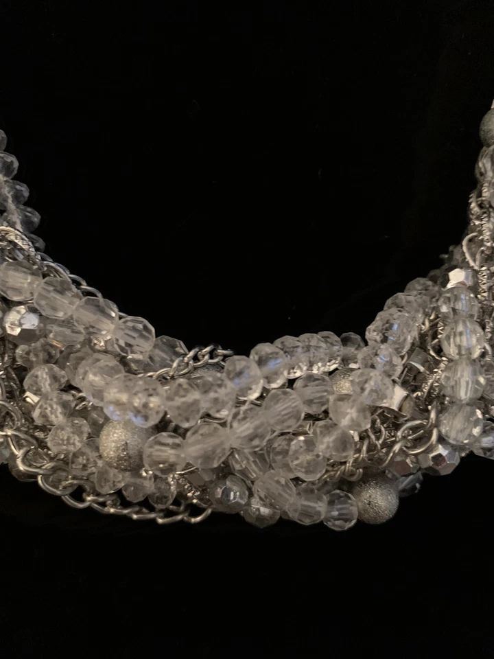 Thalia Sodi Necklace Twisted Silvertone Chain & Clear Bead Choker - Image 3 of 4