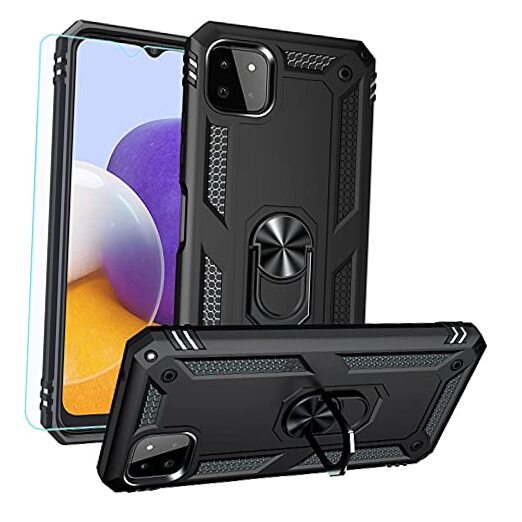 Samsung Samsung Galaxy A22 5G Black Military Grade Rotating Ring Kickstand Case