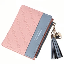 Women's Tassel Leather Purses Female Short Coin Zipper Purse Lady Short Wallet