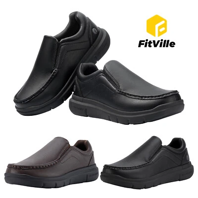 FitVille Herren Weit Slip on Sneakers Bequeme Mokassins Leder Slippers Gr.40-50
