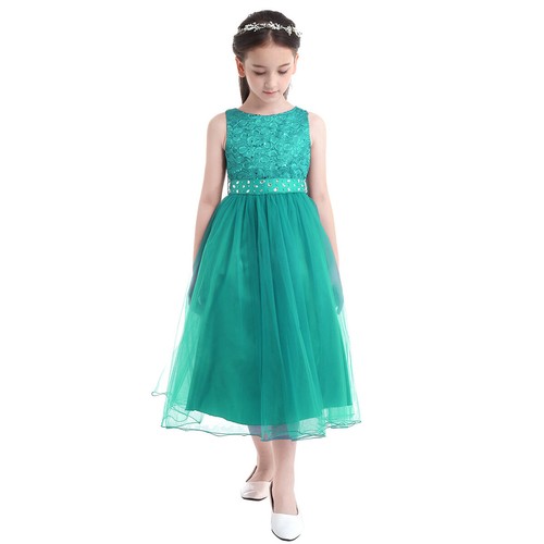 US Flower Girls Lace Long Dress Wedding Party Pageant Princess Formal Maxi Gown - Picture 44 of 65