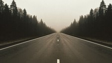 Landscape road forest fall mist asphalt trees highway Custom Gaming Mat Desk