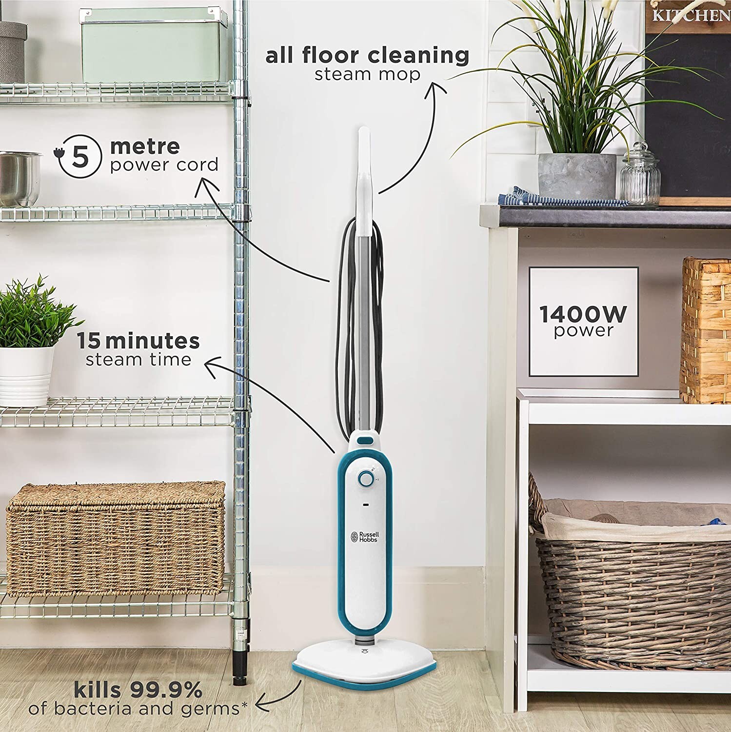 Russell Hobbs RHSM1001G Steam and Clean Steam Mop White & Aqua eBay