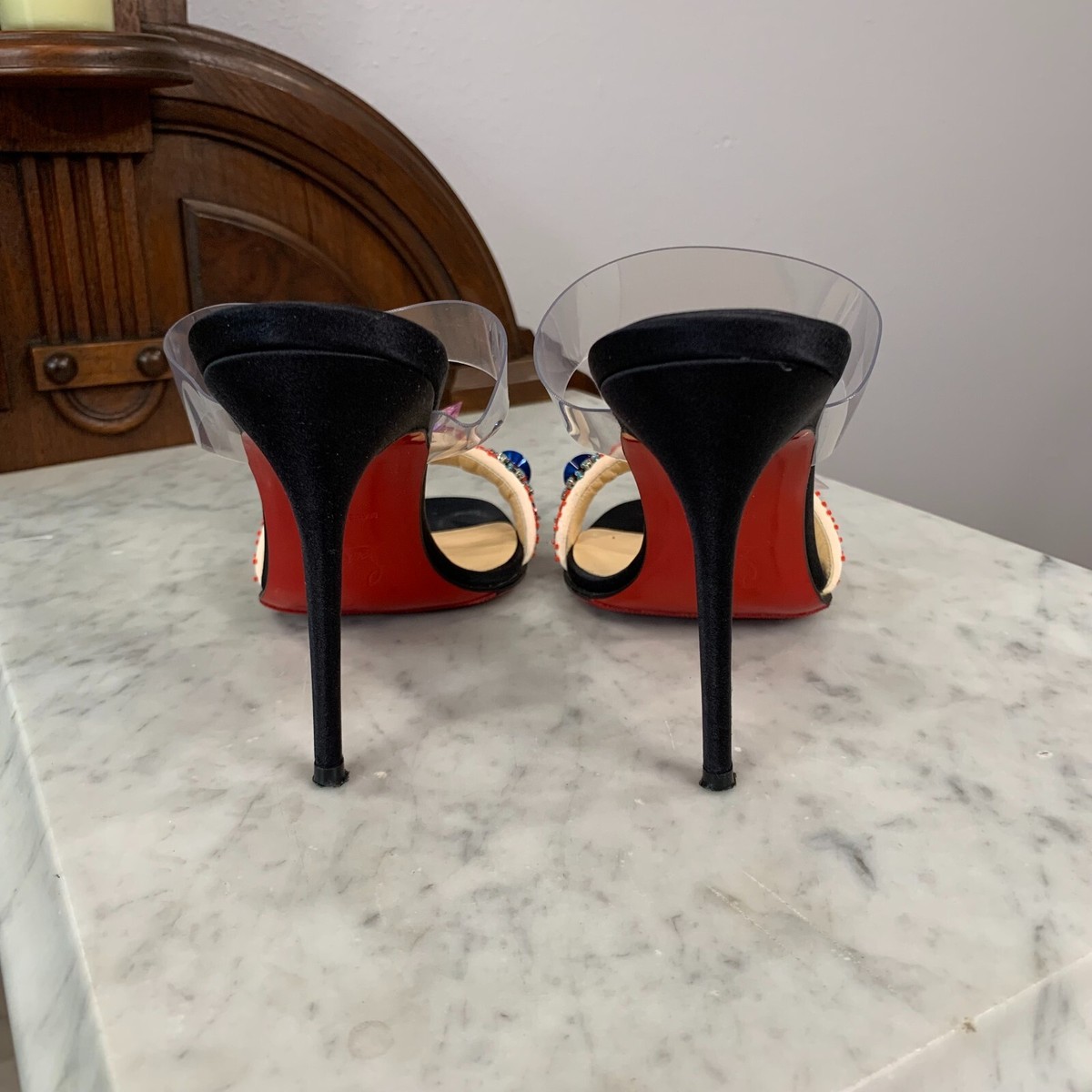 Christian Louboutin Speleola 100 Hand-Beaded PVC Sandals size 36 EUC