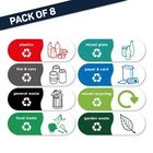 8x Mixed Recycling Labels Bin White Stickers Home Office Kitchen 150mm