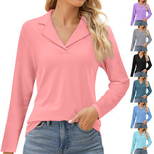 Women's Casual Long Sleeve T Shirt Solid V Neck Fall Pullover Loose Tunic Tops