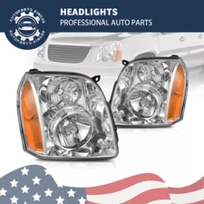 Headlights Assembly For 07-14 GMC Yukon Denali XL 1500 2500 Chrome Housing Lamp