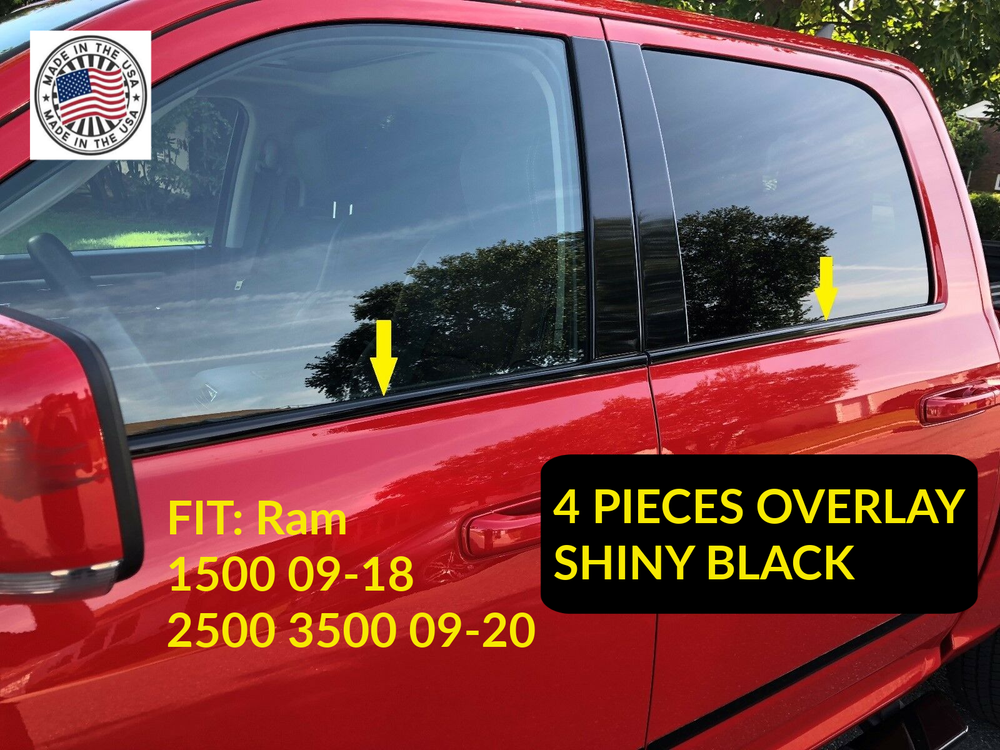 Fits Dodge Ram 2009-2022 Crew/Maga Cab Shiny Black Window Sill Trim