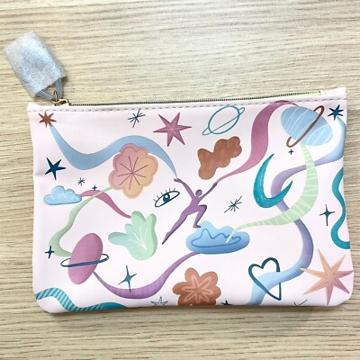 Ipsy Glam Bag Zippered Pouch Cosmetics Bag in Light Pink with Dreamy Designs