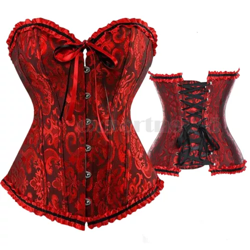 Retro Steampunk Gothic Corset Burlesque Lace Up Basque Top Bustier Waist Cincher - Picture 9 of 27