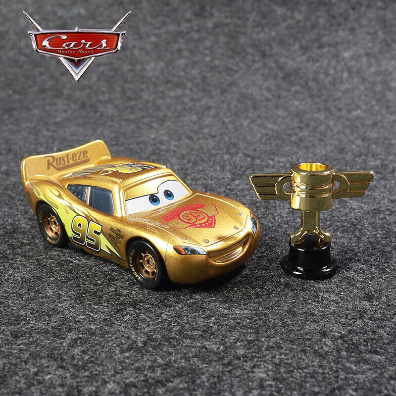 Disney Pixar Cars Gold No.95 McQueen Alloy Trophy Diecast
