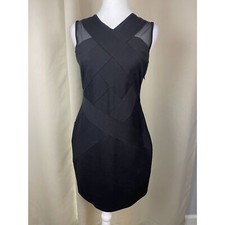 Bailey 44 Black Bandage Bodycon Mesh Panel Cocktail Dress Sleeveless Edgy S