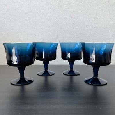 Denby Arabesque Blue Ice Champagne Sherbet Glasses Set of 4 Milnor Sweden