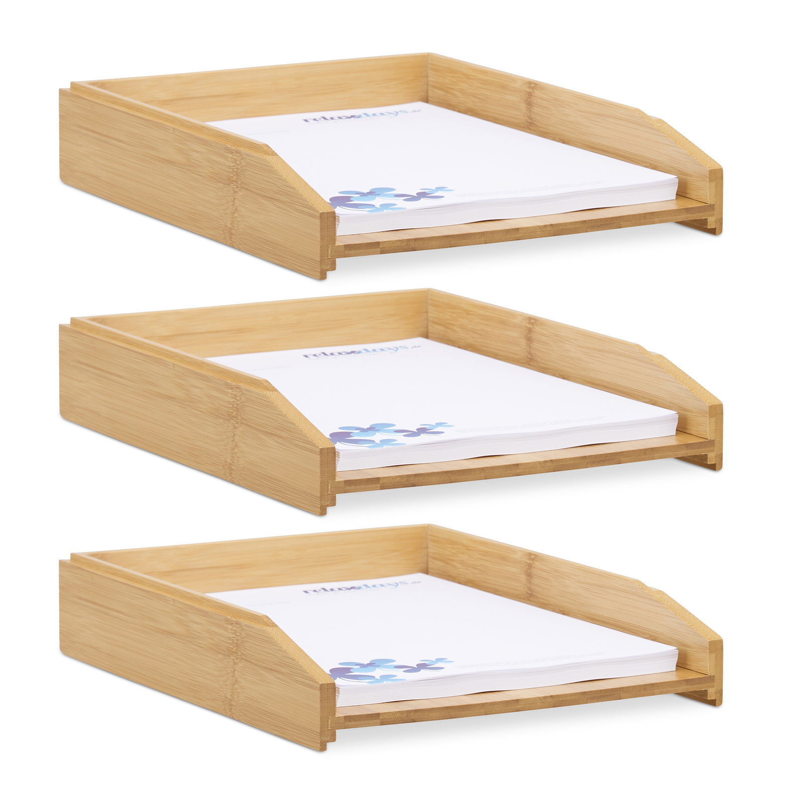 3 x Dokumentenablage stapelbar A4 Büro Briefablage Schreibtischablage Holzablage