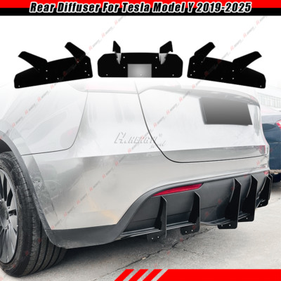 For Tesla Model Y 2019-2025 2024 Black Rear Bumper Diffuser Lip Spoiler Body Kit