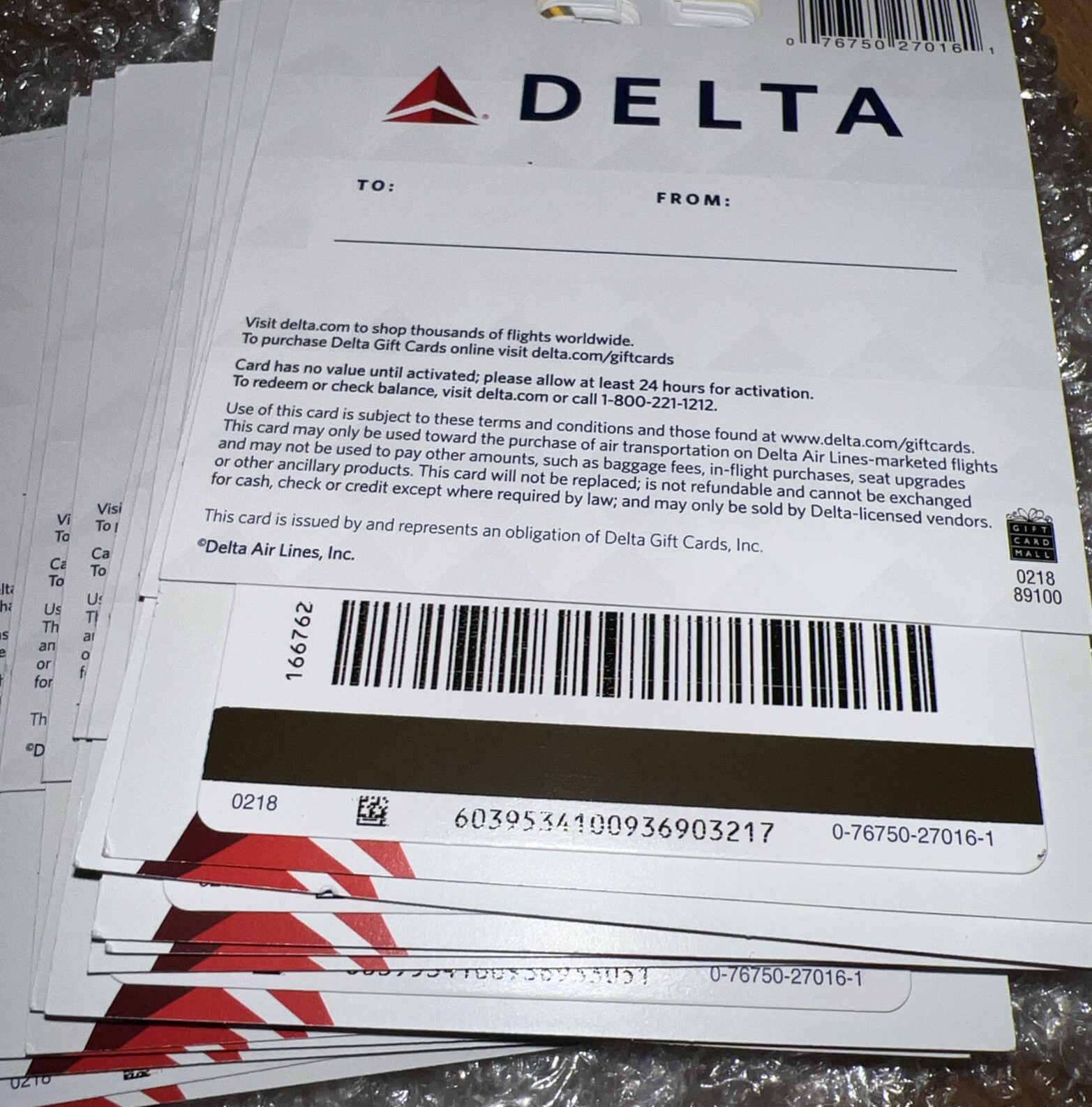 delta airlines gift card Lot Of 15 Cards New Not Activated Zero Value