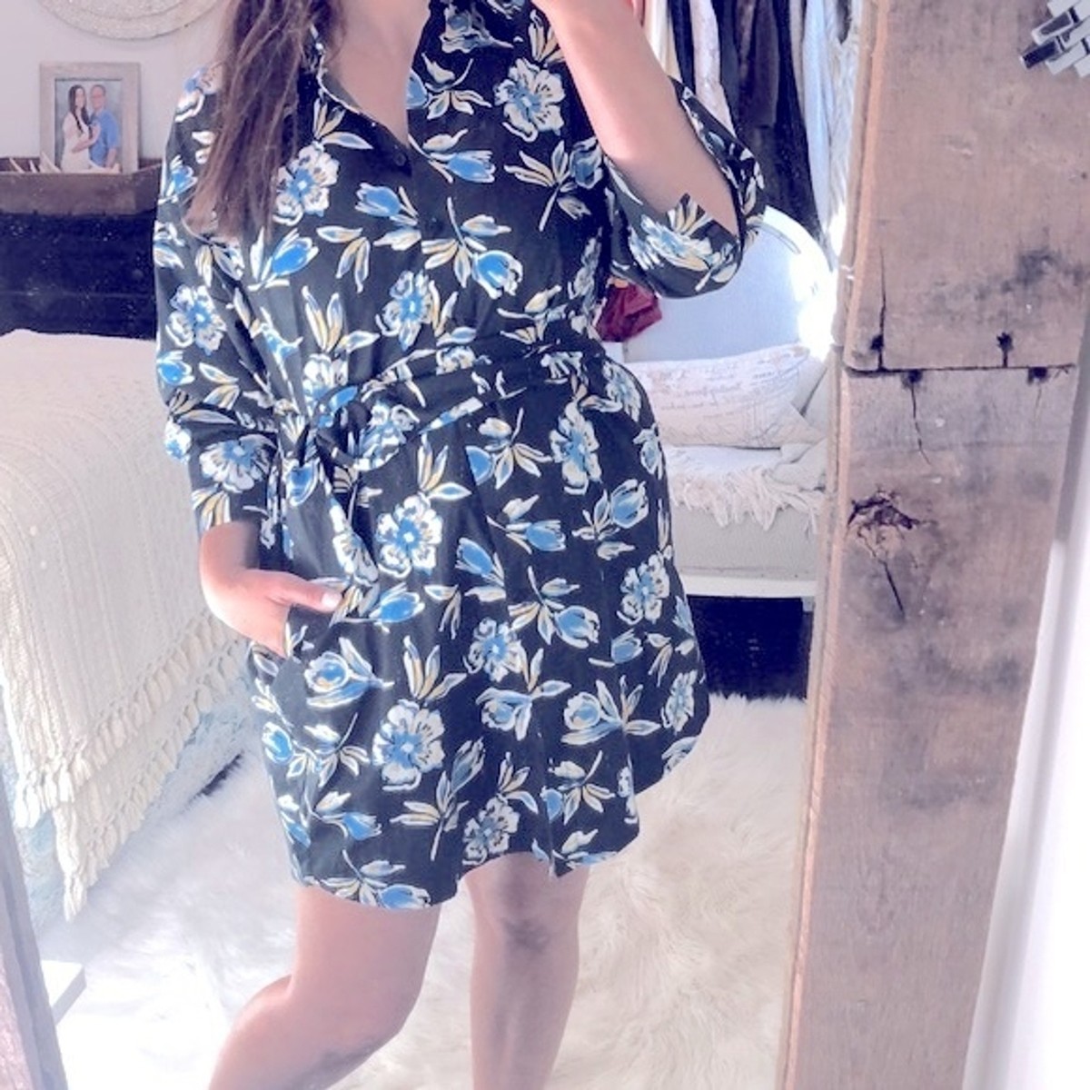 flower shirt dress zara ZARA Purple & White Short Sleeve Dress With Flowers. Button Front & Co Cloud & Bunny